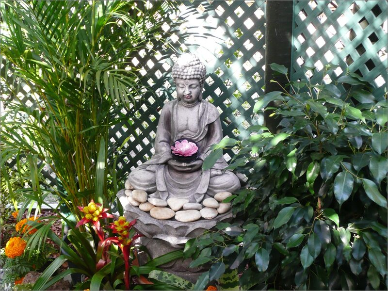 Buddha Statue in Garden — Green, Serene, Afternoon, Photograph