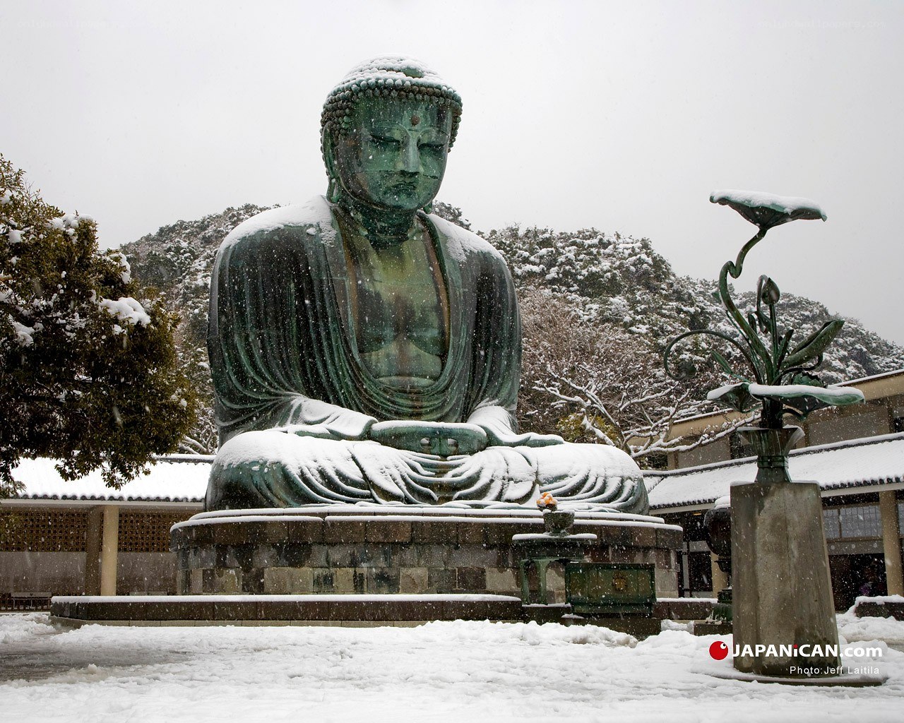 Buddha statue in snow
