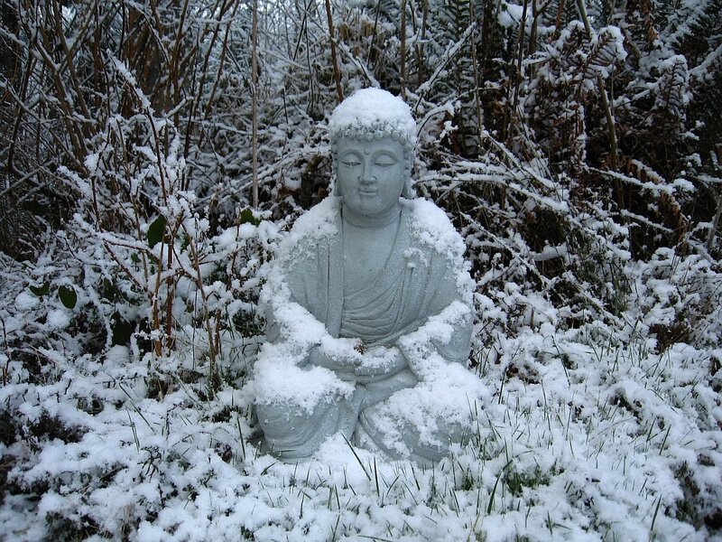 Buddha statue in snow
