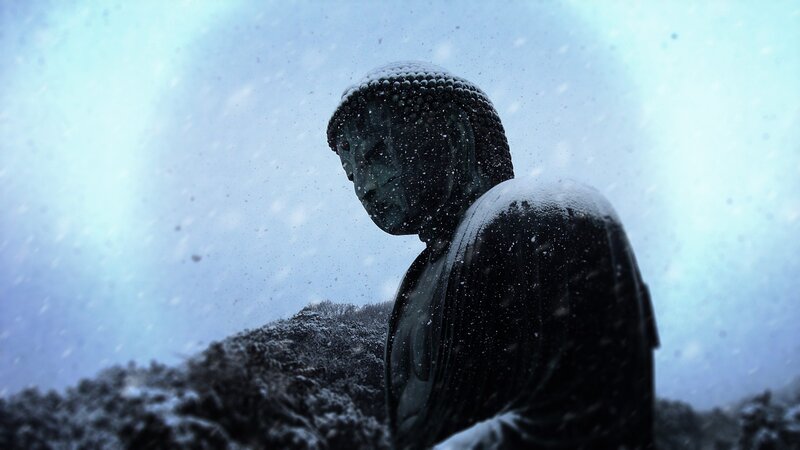 Buddha Statue in Snow — Blue