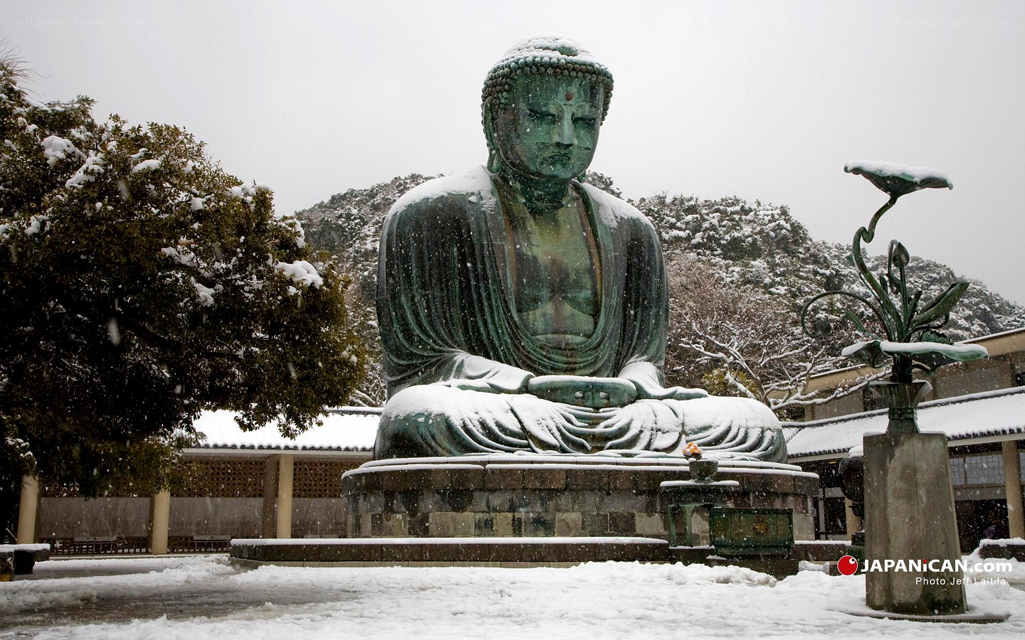 Buddha statue in snow