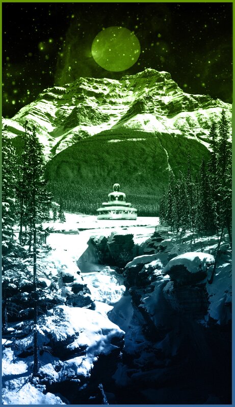 Buddha statue in snowy mountains