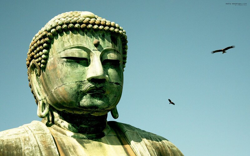Buddha statue with birds