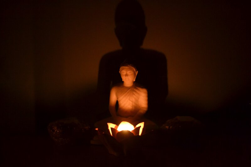 Buddha Statue with Candle — Black
