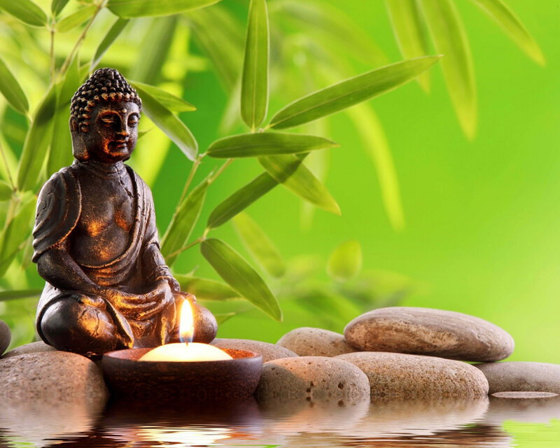 Buddha Statue with Candle — Green, Serene