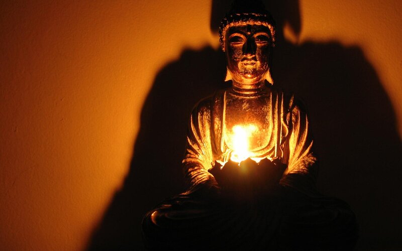Buddha Statue with Candle — Orange
