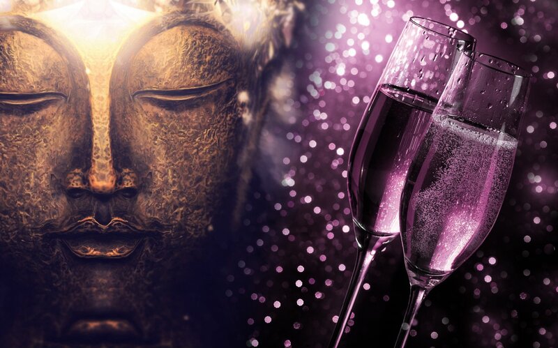 Buddha Statue with Champagne