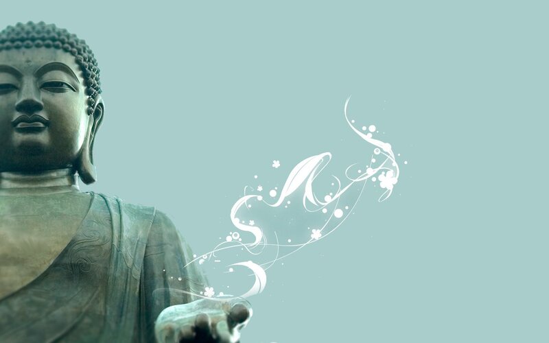 Buddha statue with floral design