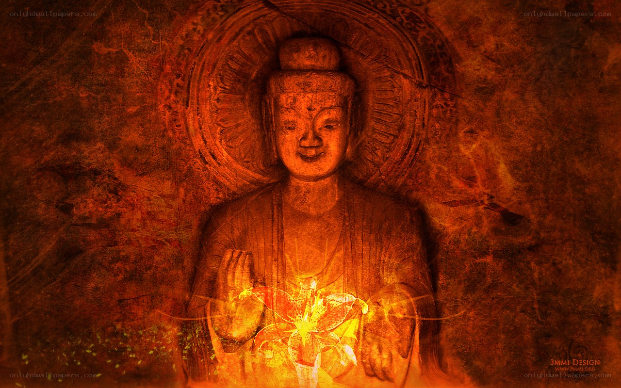 Buddha statue with glowing lotus