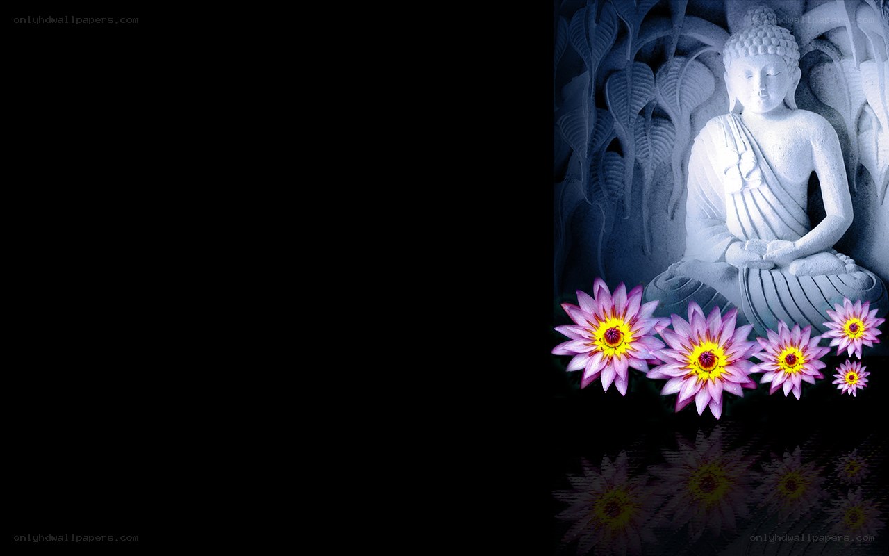 Buddha statue with lotus flowers