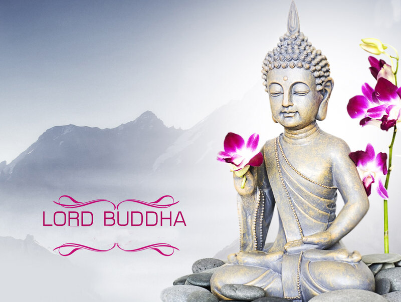 Buddha Statue with Orchids