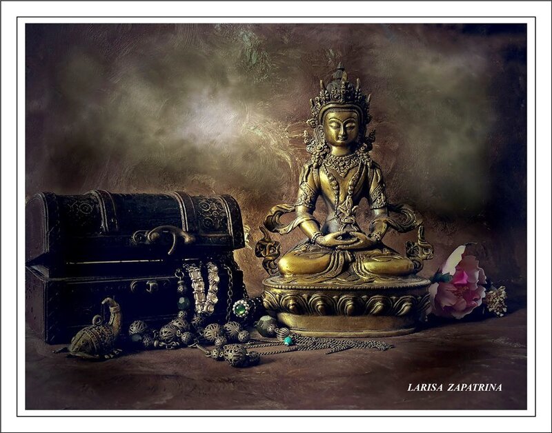 Buddha statue with treasure chest