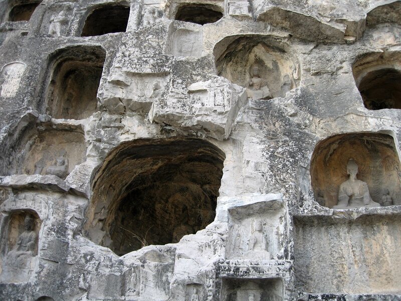 Buddha Statues in Cave — Gray