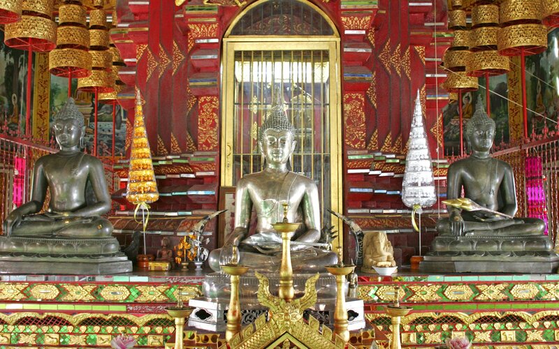 Buddha Statues in Temple — Red