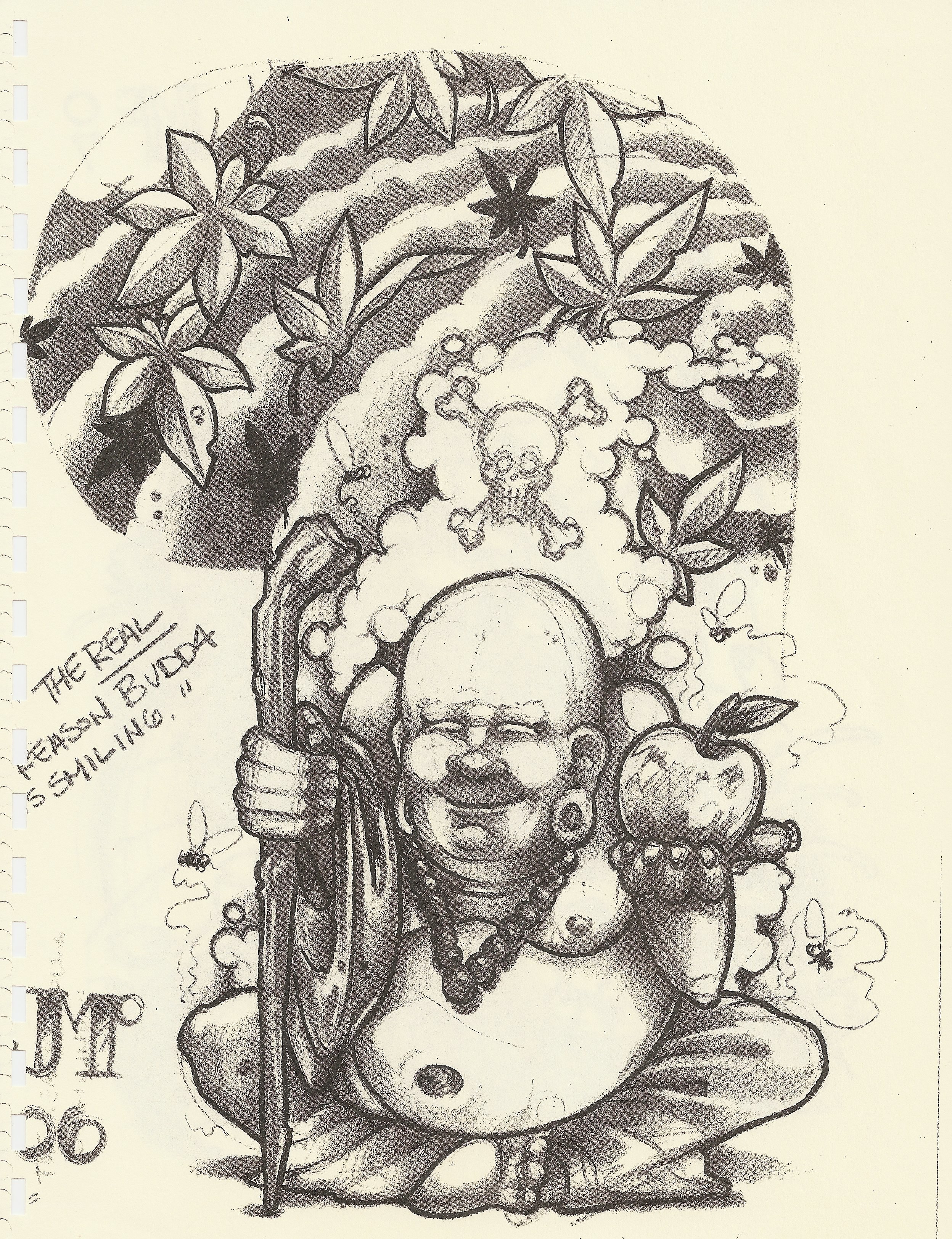 Buddha with apple and skull