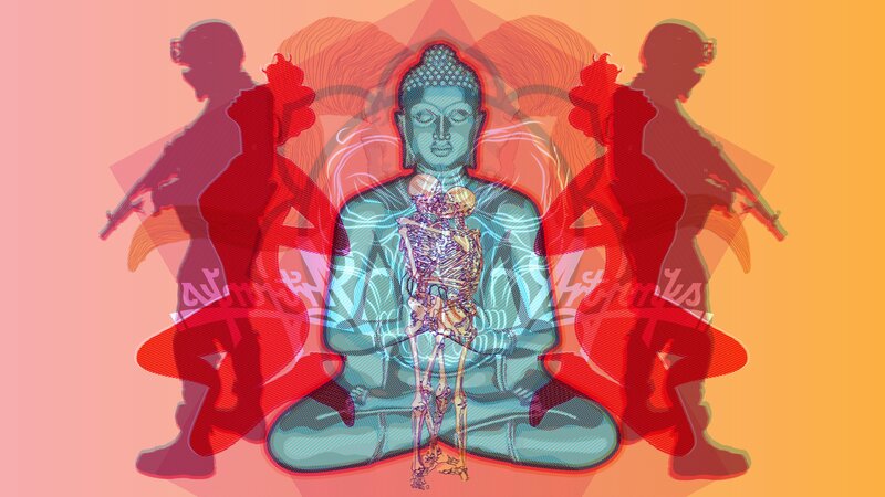 Buddha with soldiers