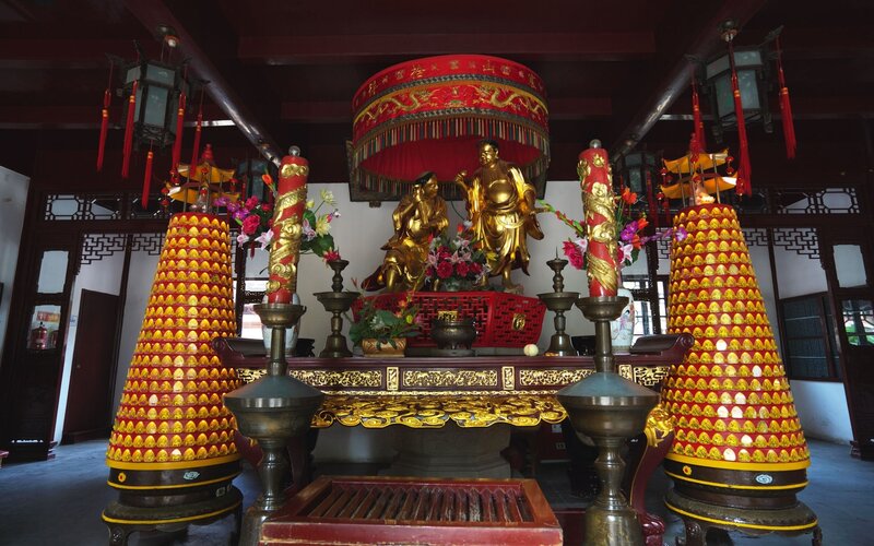 Buddhist altar with golden statues