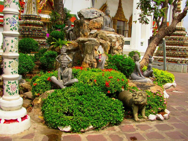 Buddhist garden with stone statues