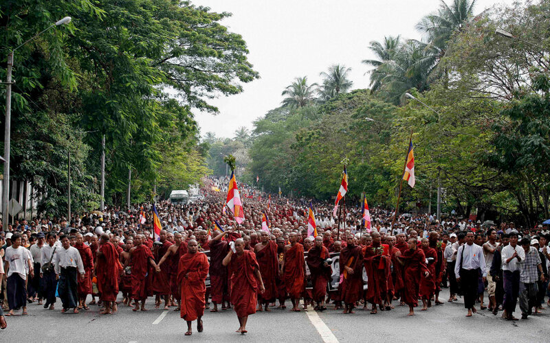 Buddhist monks protest in Myanmar