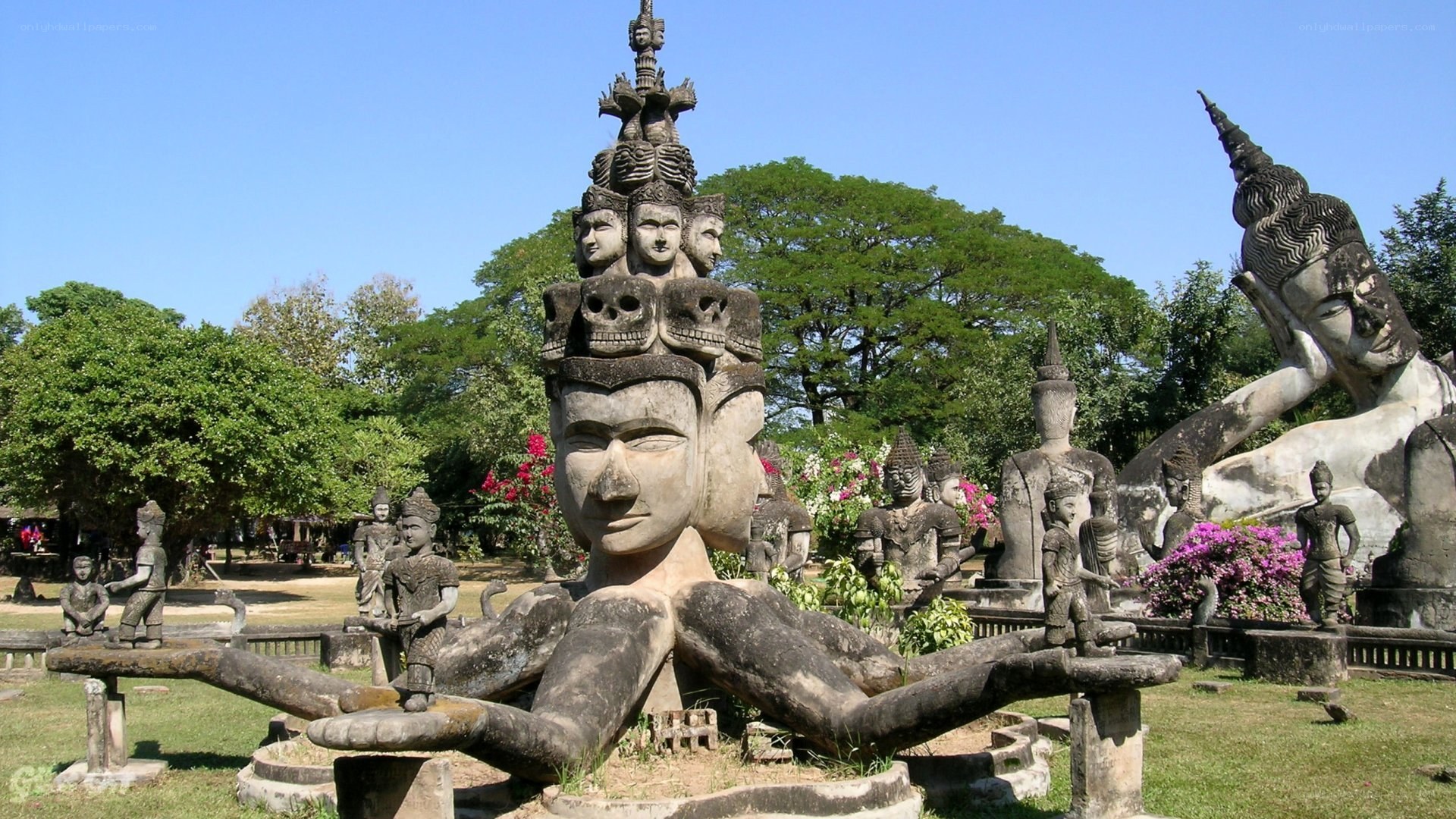 Buddhist sculptures in a park