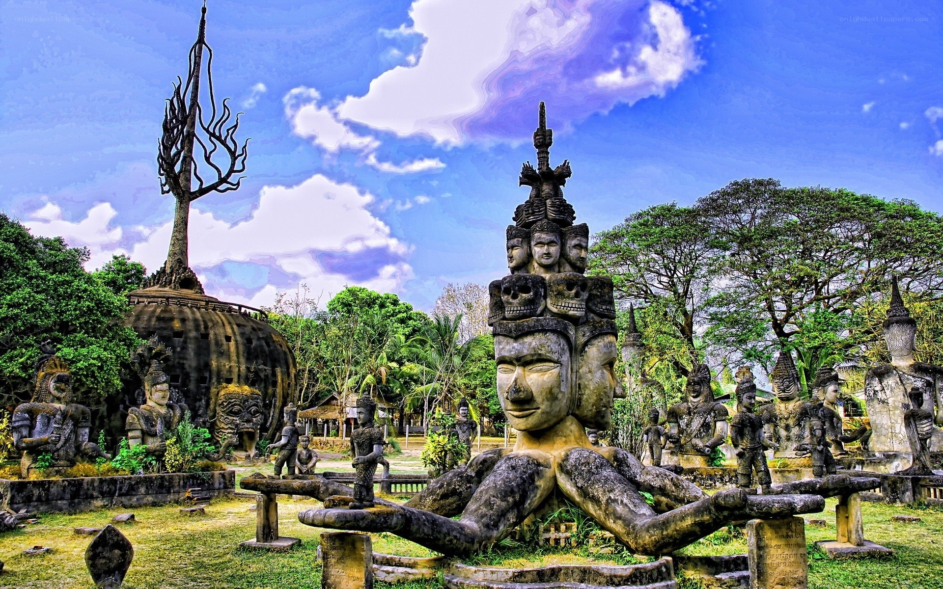 Buddhist statues in a garden