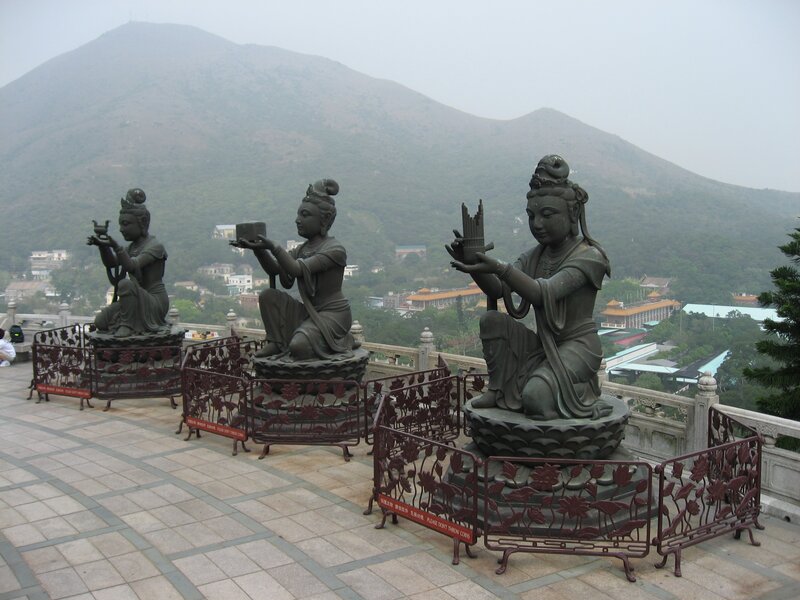 Buddhist statues on a mountain terrace