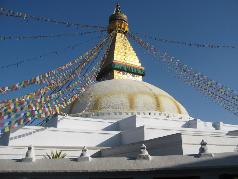 Buddhist Stupa with Prayer Flags — White