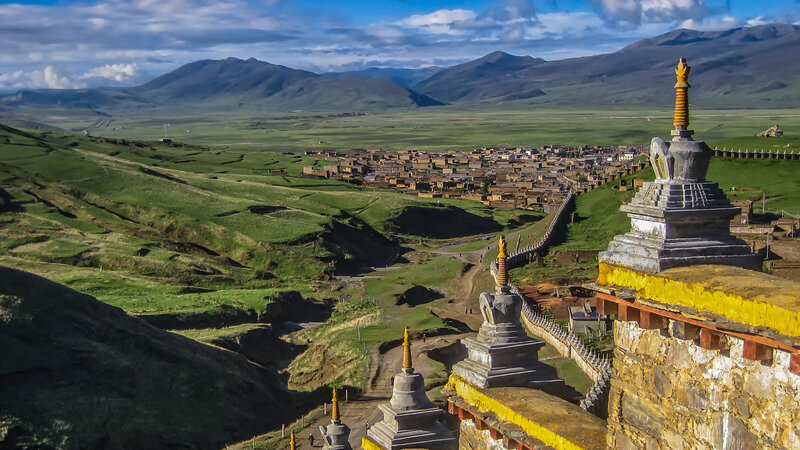 Buddhist Stupas and Village