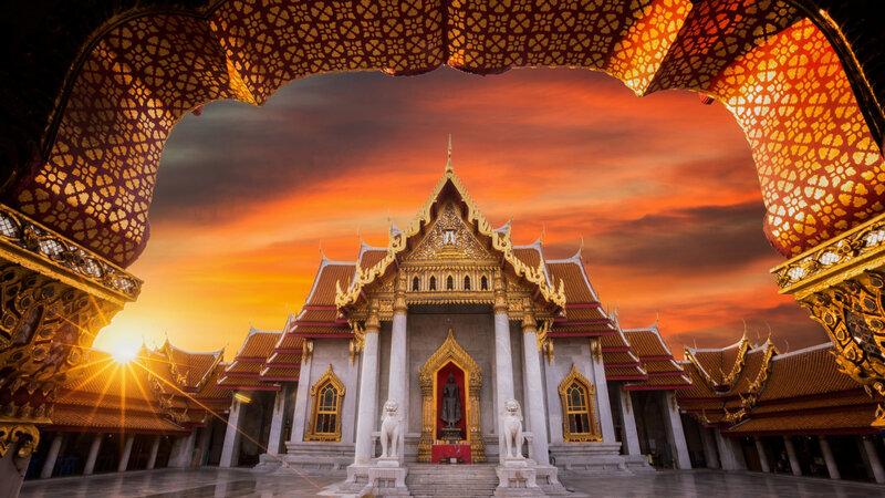 Buddhist Temple at Sunset — Orange