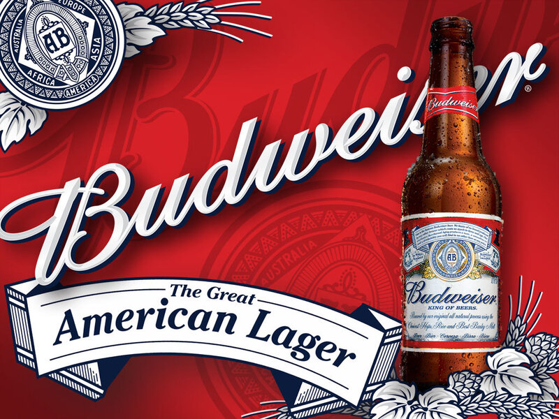Budweiser Beer Bottle — Red, Bold, Illustration, Wheat, Logo