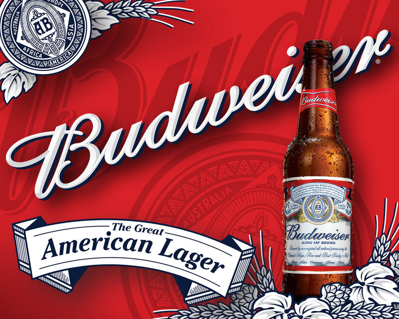 Budweiser Beer Bottle — Red, Bold, Illustration, Wheat