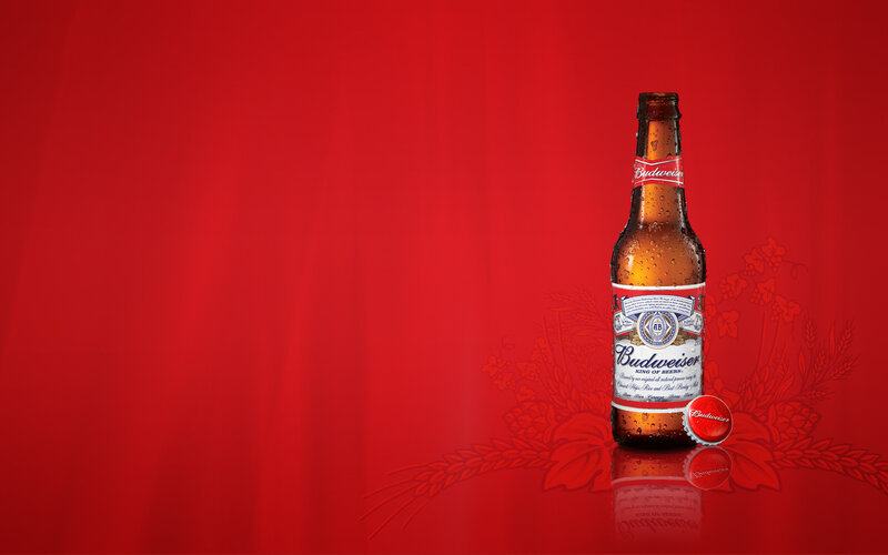 Budweiser Beer Bottle — Red, Clean
