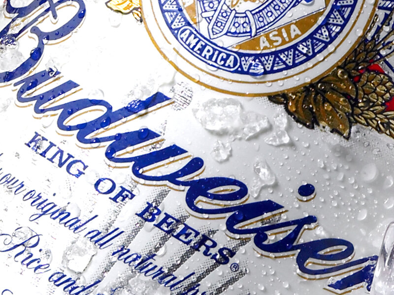 Budweiser beer label with condensation