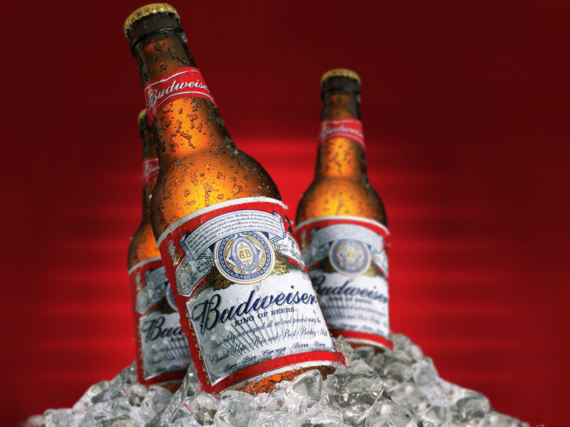 Budweiser bottles in ice