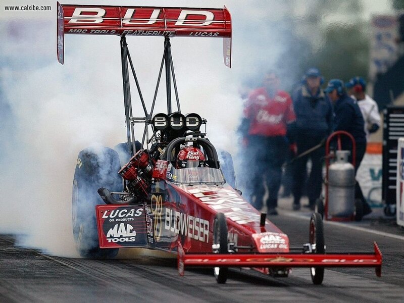 Budweiser dragster at the track