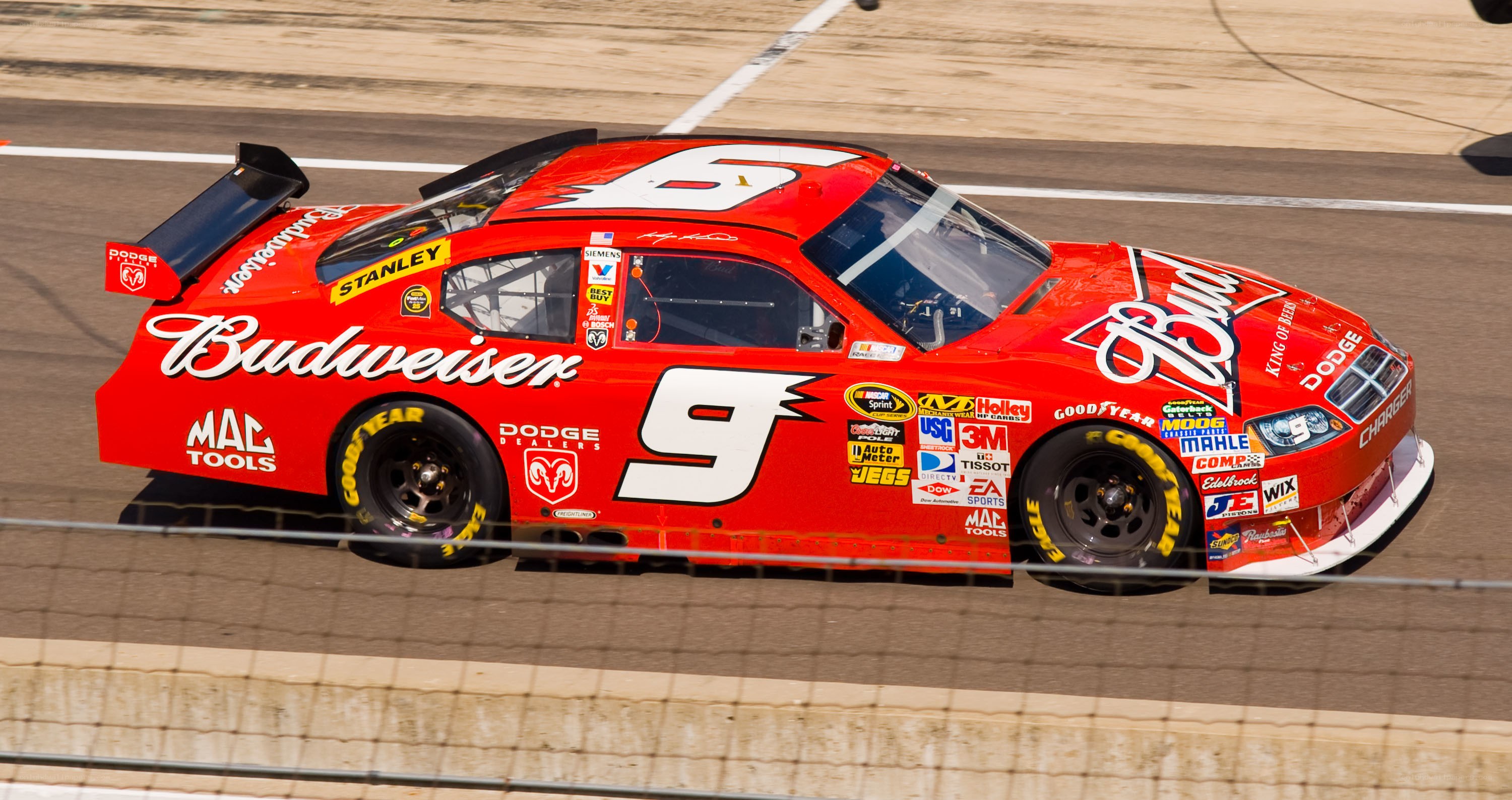 Budweiser race car on track