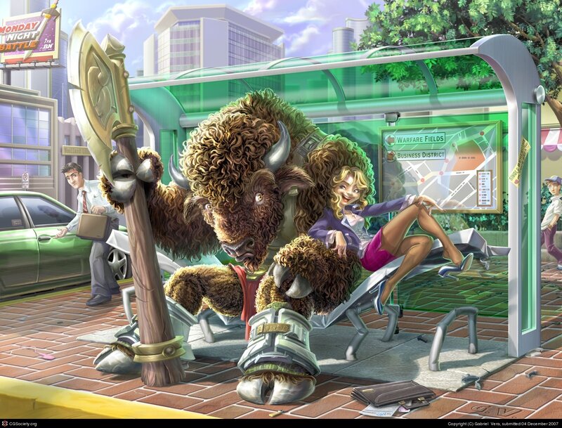 Buffalo Character at Bus Stop