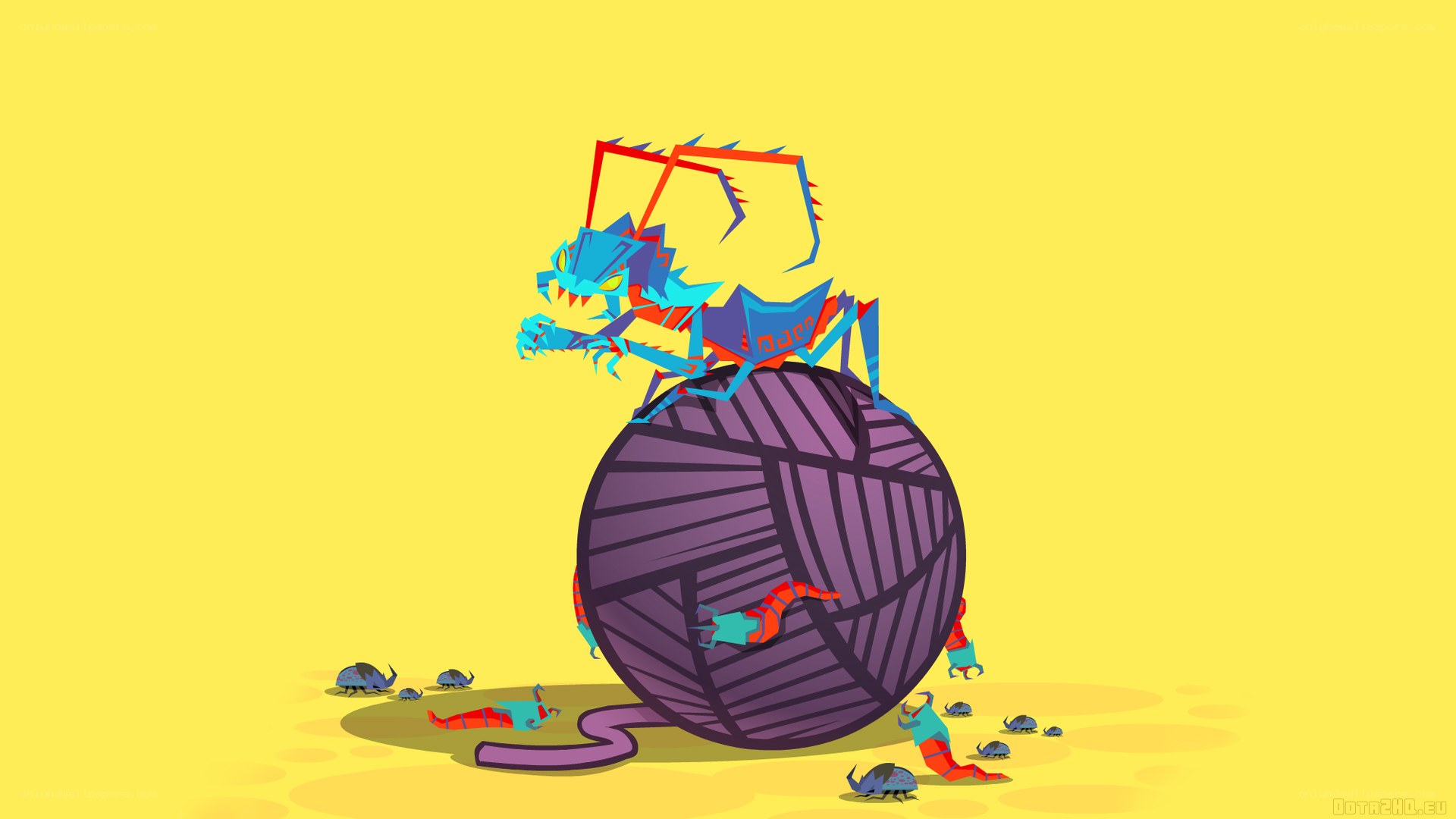 bug monster on yarn ball