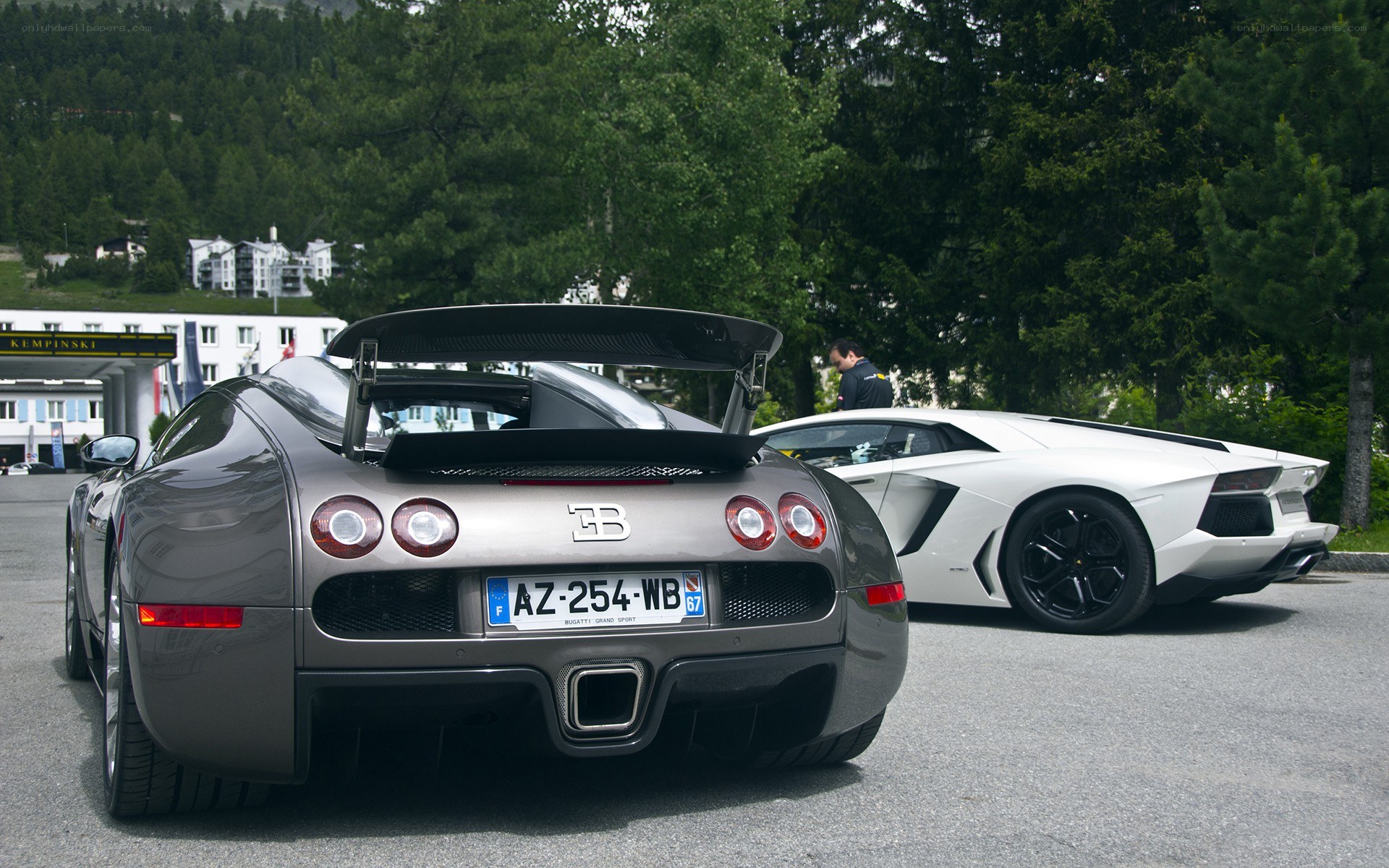 Bugatti and Lamborghini parked
