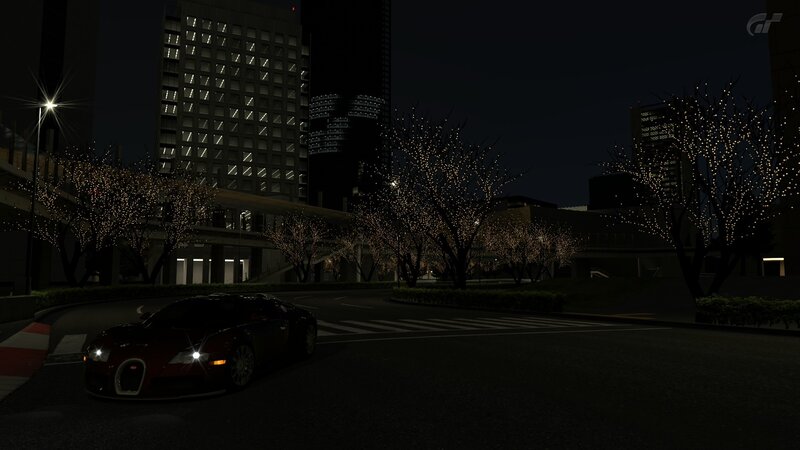 Bugatti at night in city