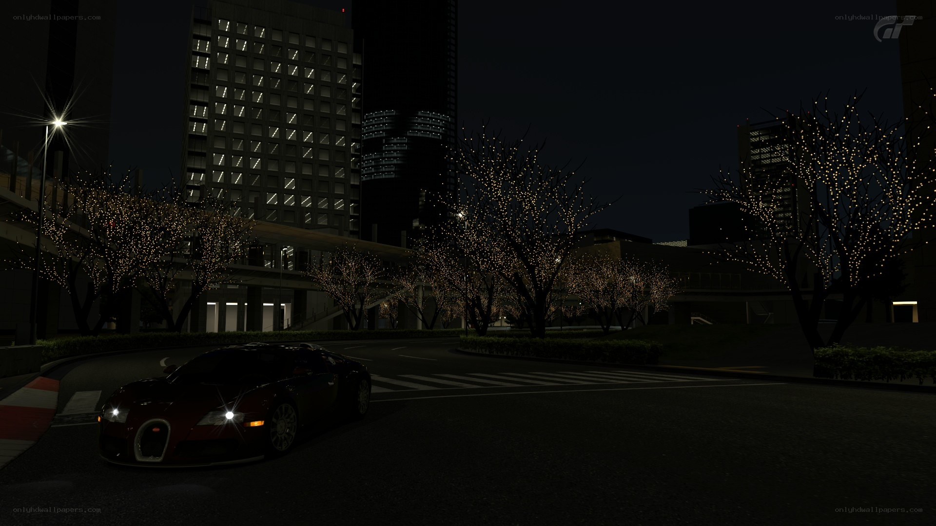Bugatti at night in city