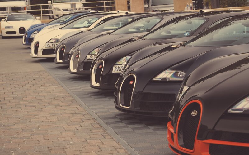Bugatti cars in a row