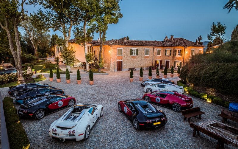 Bugatti Cars in Courtyard — White, Serene