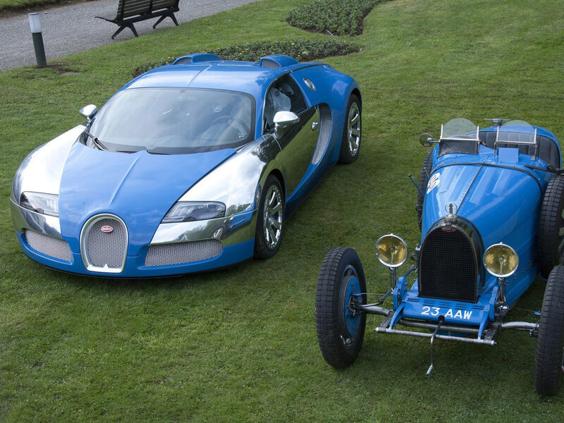 Bugatti cars on grass
