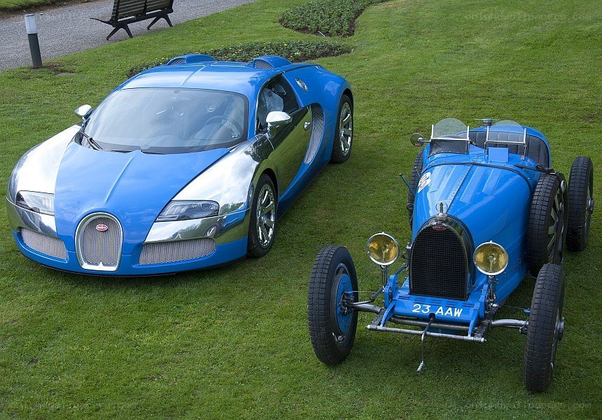 Bugatti cars on grass
