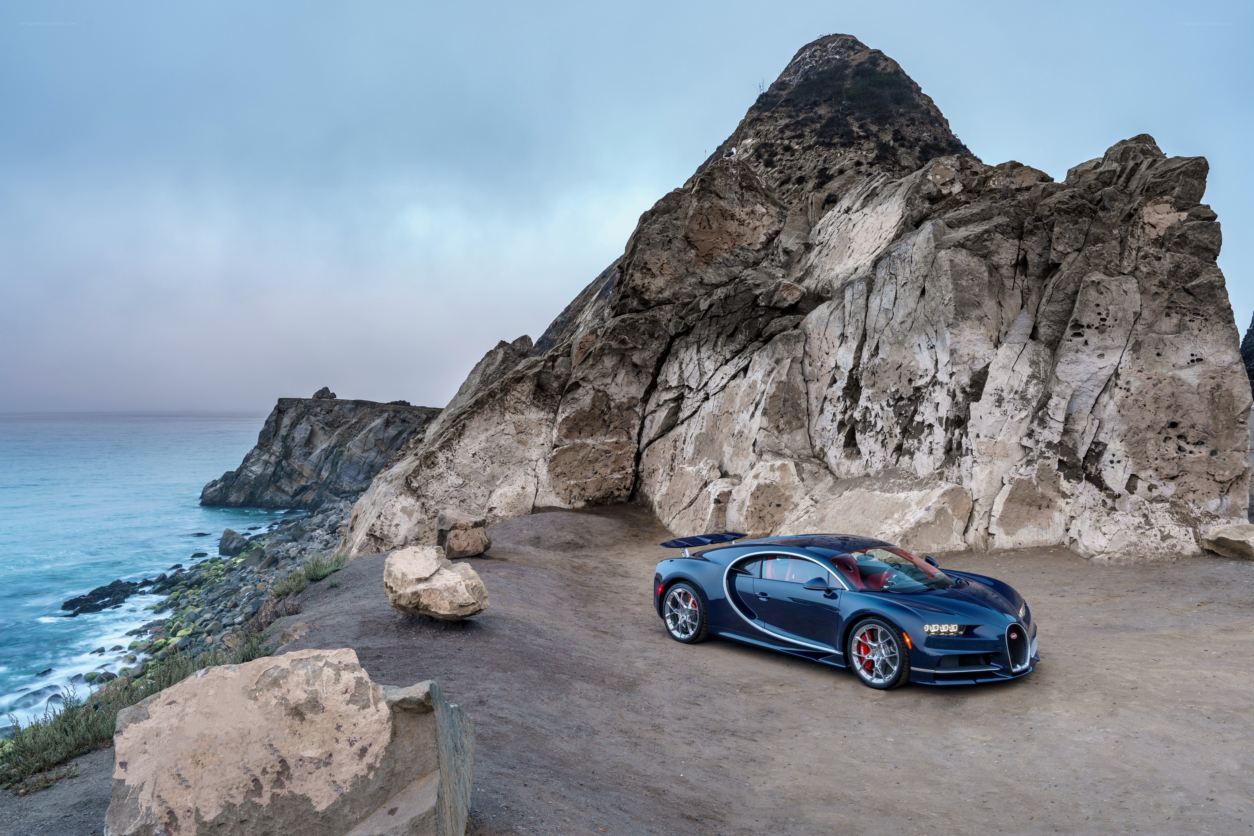 Bugatti Chiron on coastal cliff