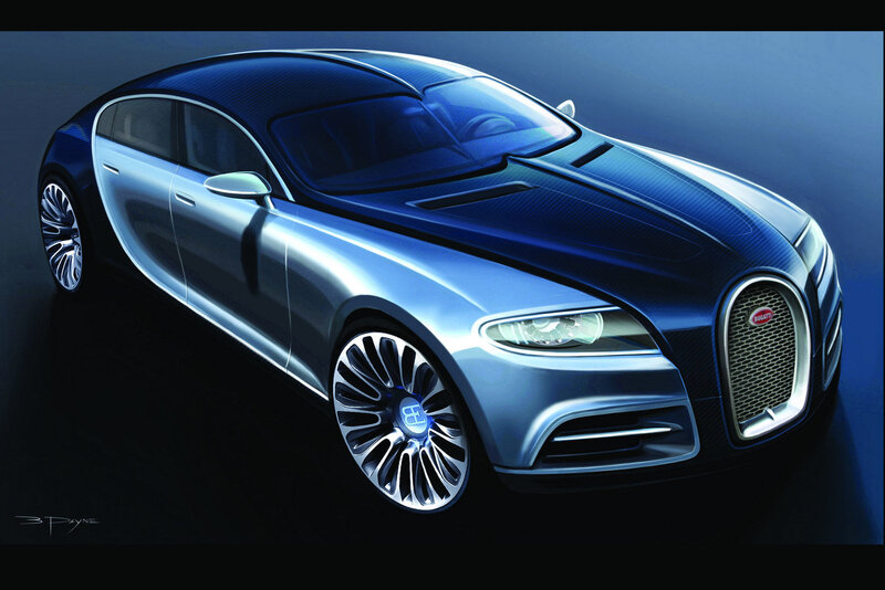 Bugatti Concept Car — Blue, Dramatic, Digital Art, Wheel
