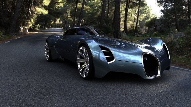 Bugatti Concept Car — Blue, Serene, Afternoon, 3d Render