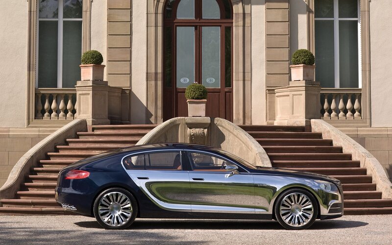 Bugatti concept car in front of mansion