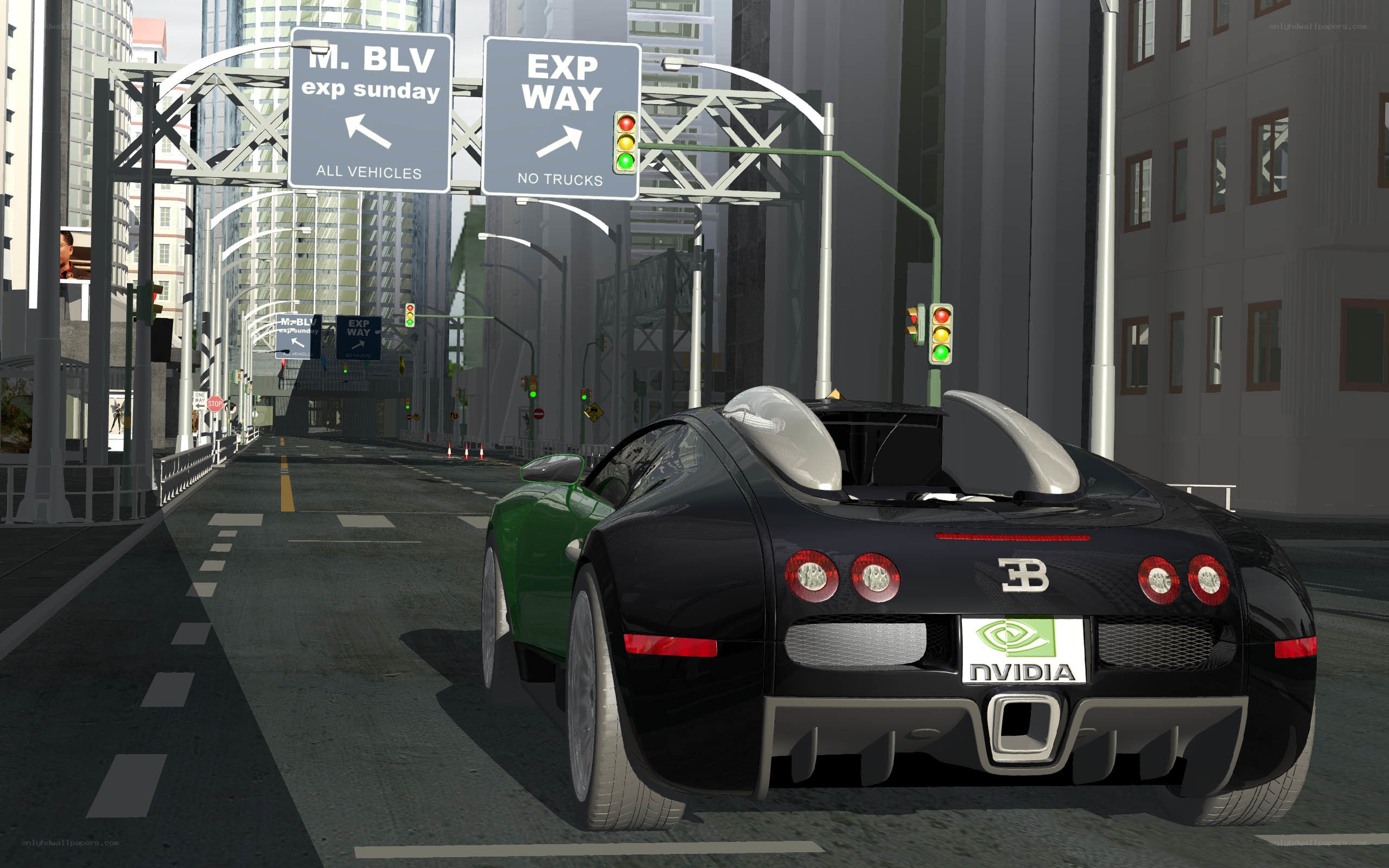 Bugatti in city traffic